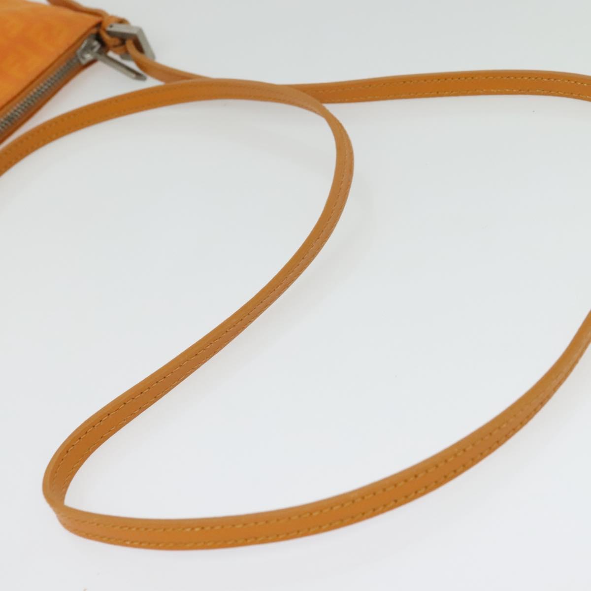 FENDI Zucchino Canvas Shoulder Bag Orange Silver Auth 142160