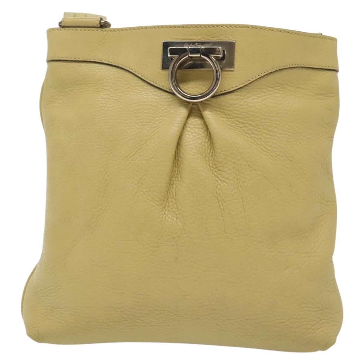 Salvatore Ferragamo Gancini Shoulder Bag Leather Yellow Silver Auth 142164