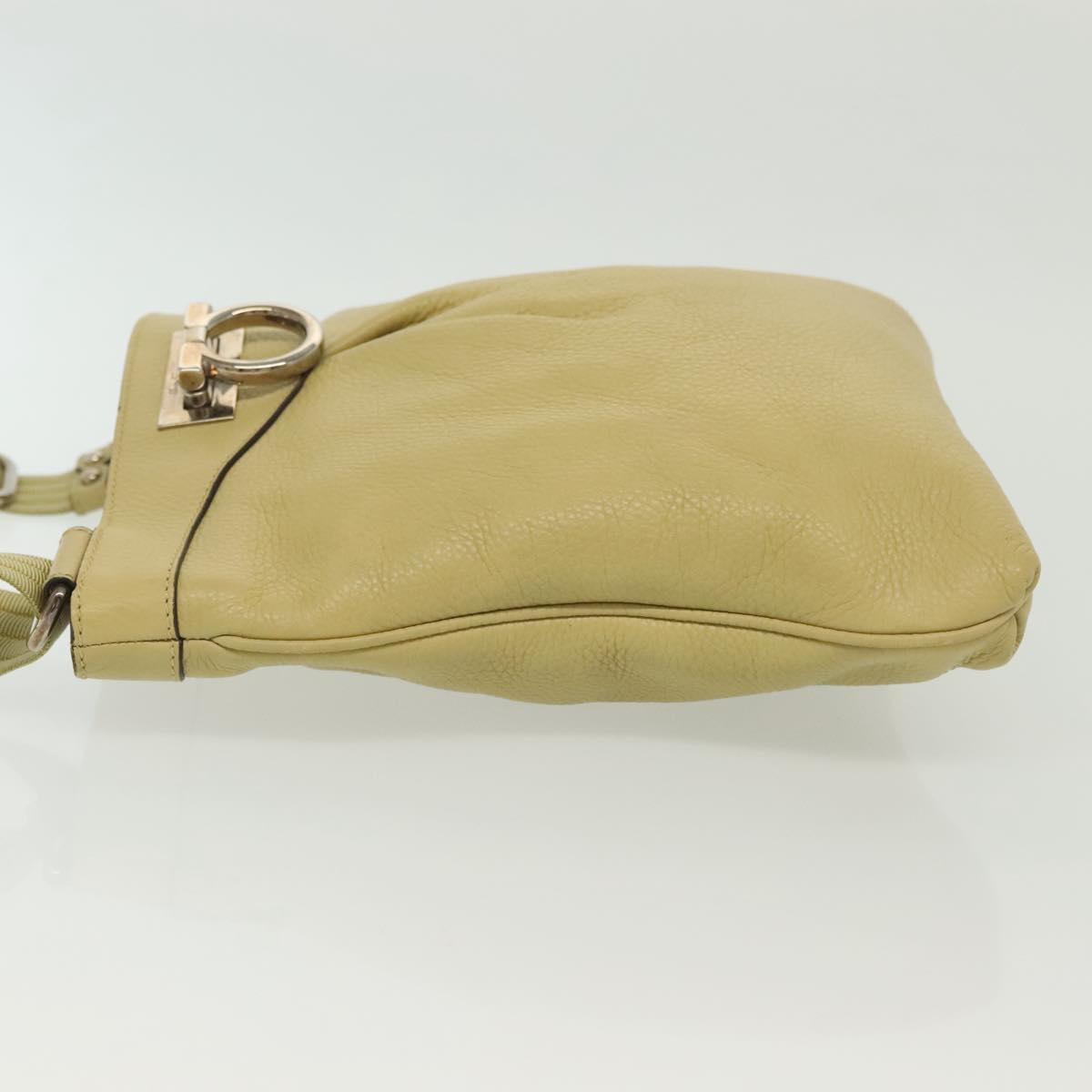 Salvatore Ferragamo Gancini Shoulder Bag Leather Yellow Silver Auth 142164