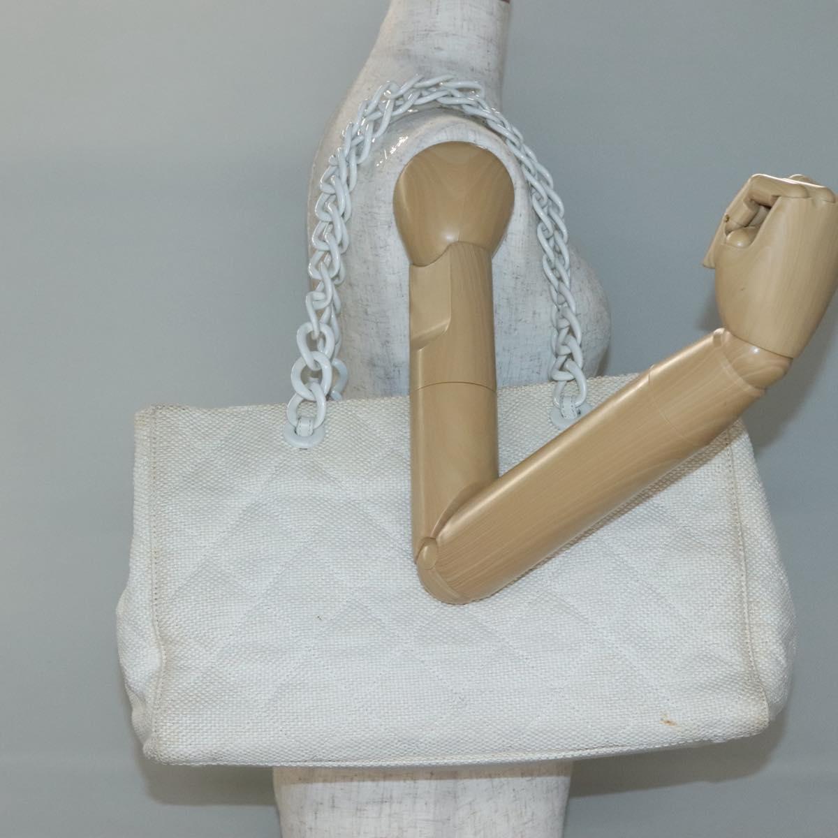 CHANEL Matelasse Chain Shoulder Bag Straw White Gold CC Auth 142166