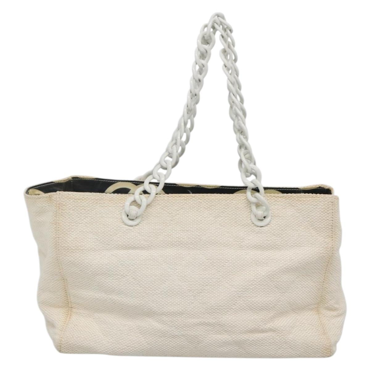 CHANEL Matelasse Chain Shoulder Bag Straw White Gold CC Auth 142166