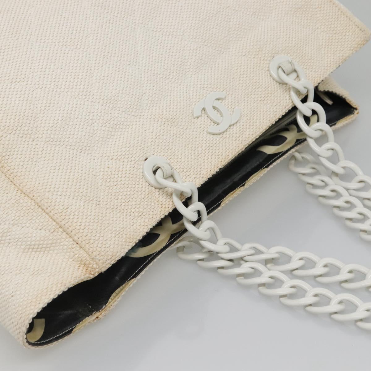 CHANEL Matelasse Chain Shoulder Bag Straw White Gold CC Auth 142166