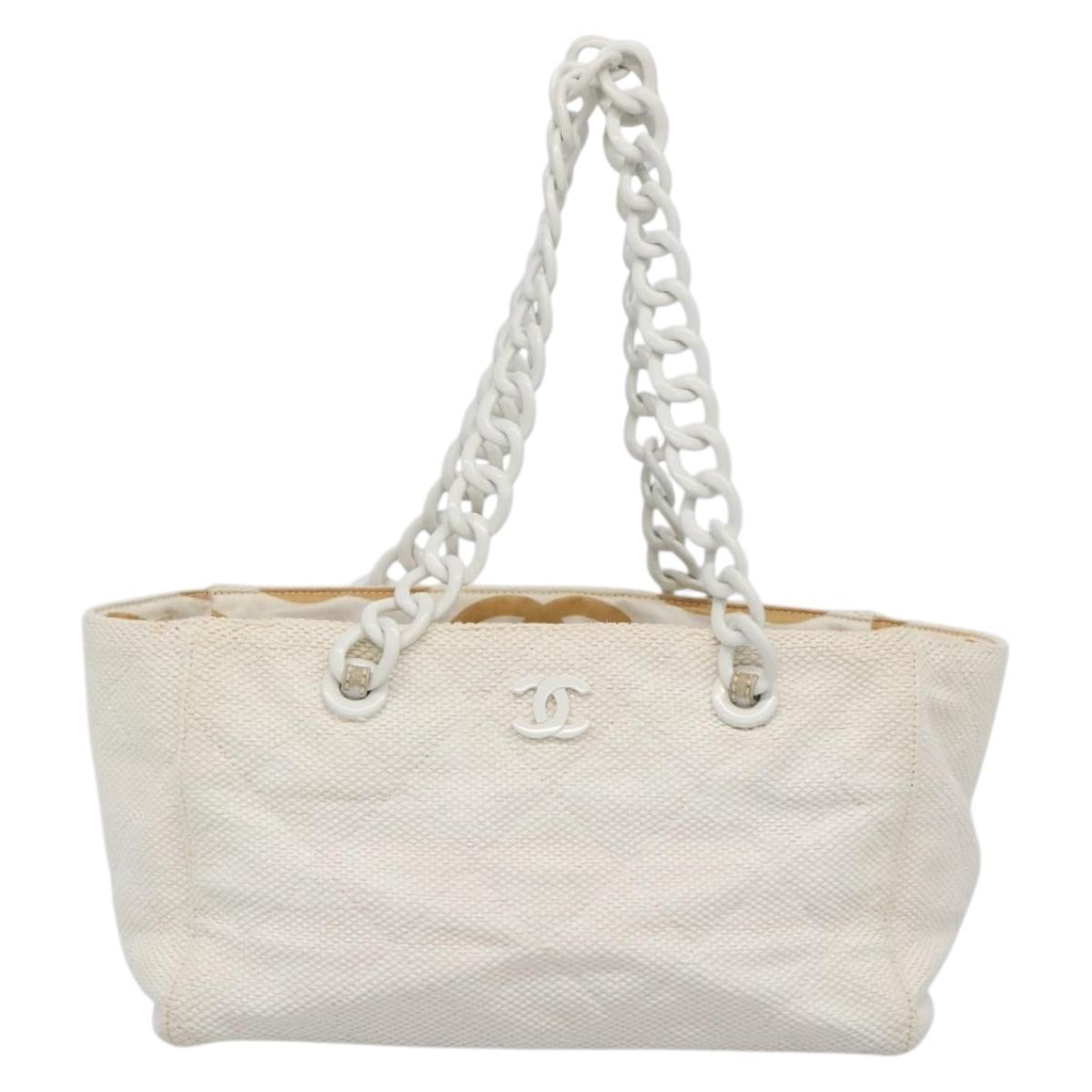 CHANEL Matelasse Chain Shoulder Bag Straw Ivory Gold CC Auth 142167