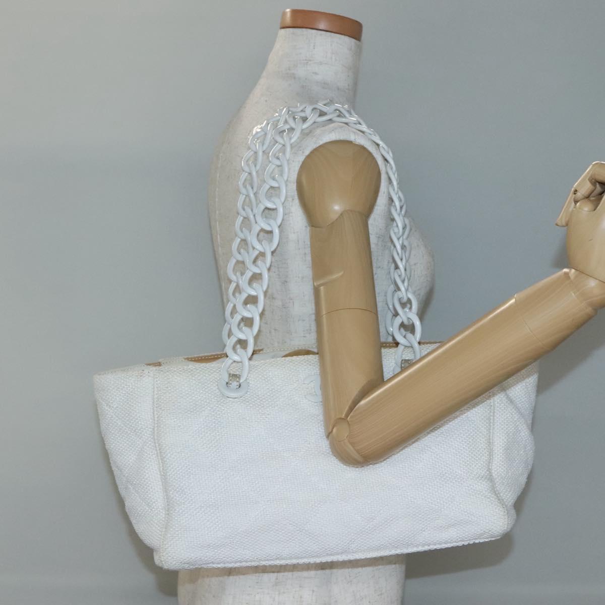 CHANEL Matelasse Chain Shoulder Bag Straw Ivory Gold CC Auth 142167