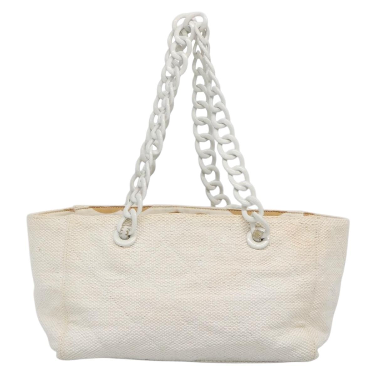 CHANEL Matelasse Chain Shoulder Bag Straw Ivory Gold CC Auth 142167
