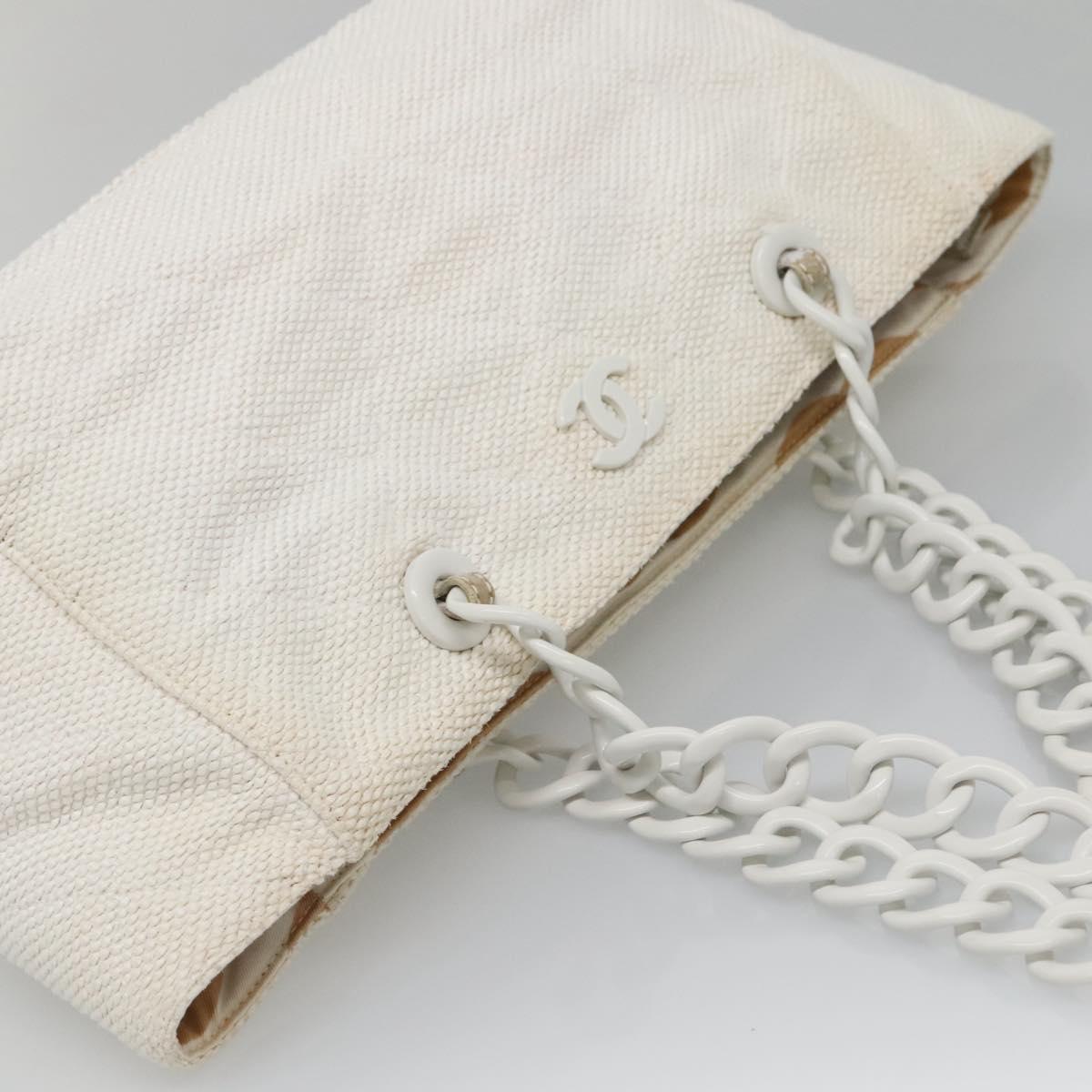 CHANEL Matelasse Chain Shoulder Bag Straw Ivory Gold CC Auth 142167