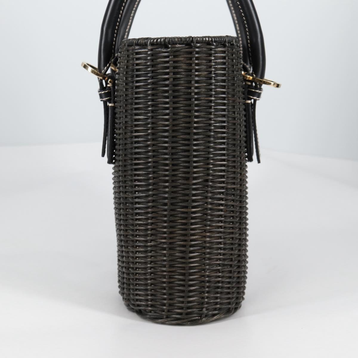 Salvatore Ferragamo Gancini Hand Bag Rattan Black Gold Auth 142182V