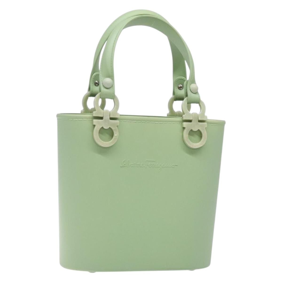 Salvatore Ferragamo Gancini Hand Bag Rubber Green Auth 142183