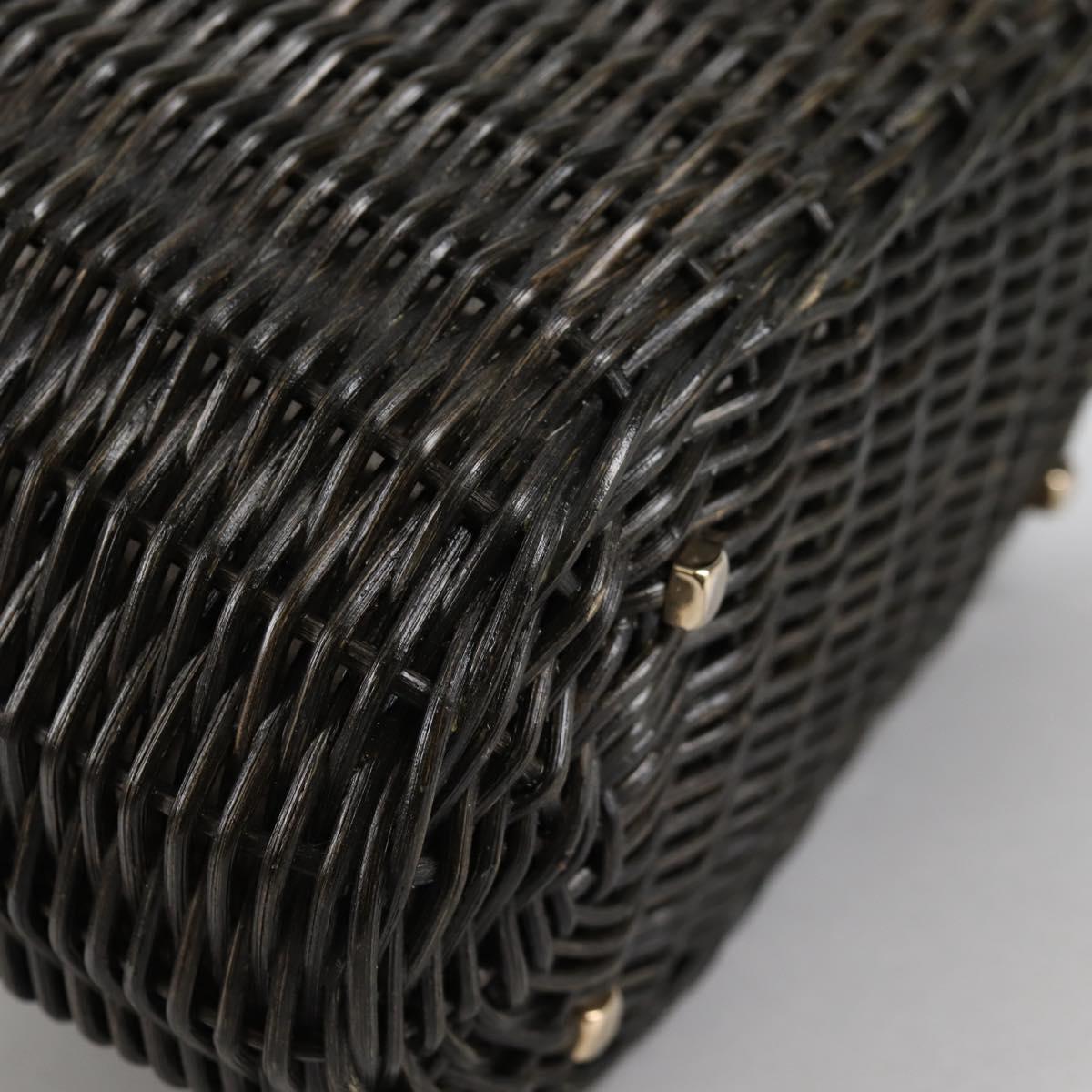 Salvatore Ferragamo Gancini Hand Bag Rattan Black Gold Auth 142185V
