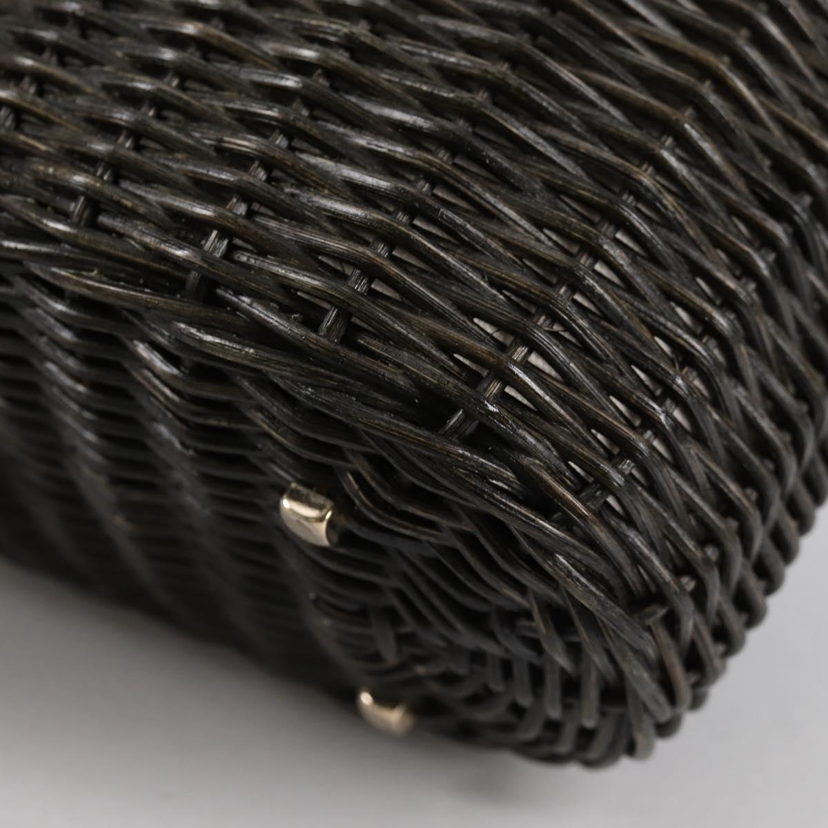 Salvatore Ferragamo Gancini Hand Bag Rattan Black Gold Auth 142185V
