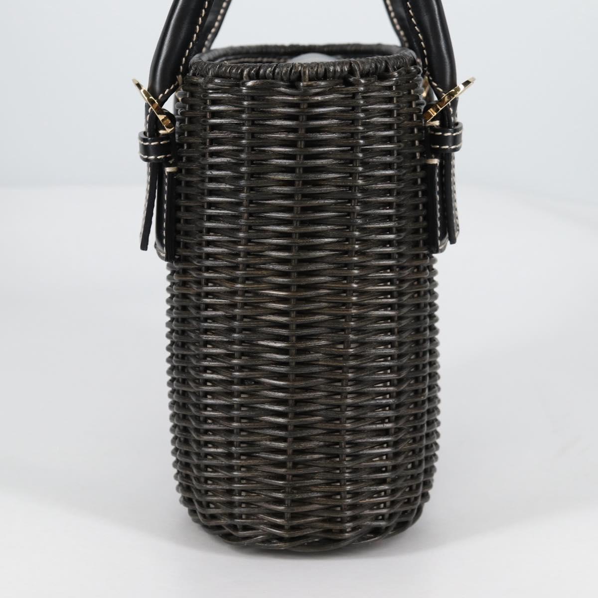Salvatore Ferragamo Gancini Hand Bag Rattan Black Gold Auth 142185V