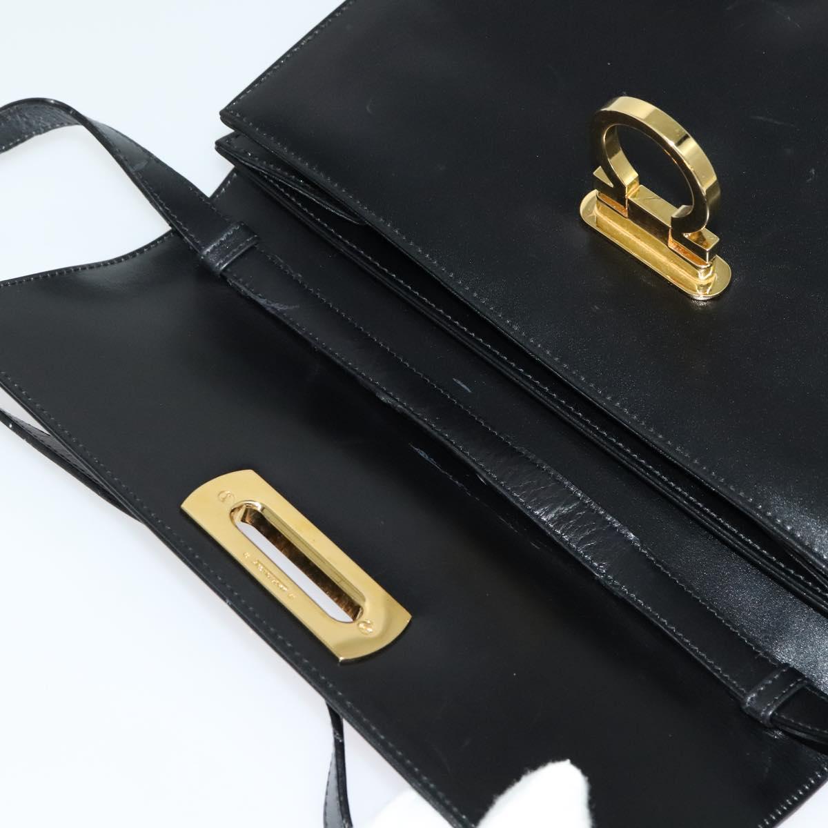 Salvatore Ferragamo Gancini Shoulder Bag Leather Black Gold Auth 142187