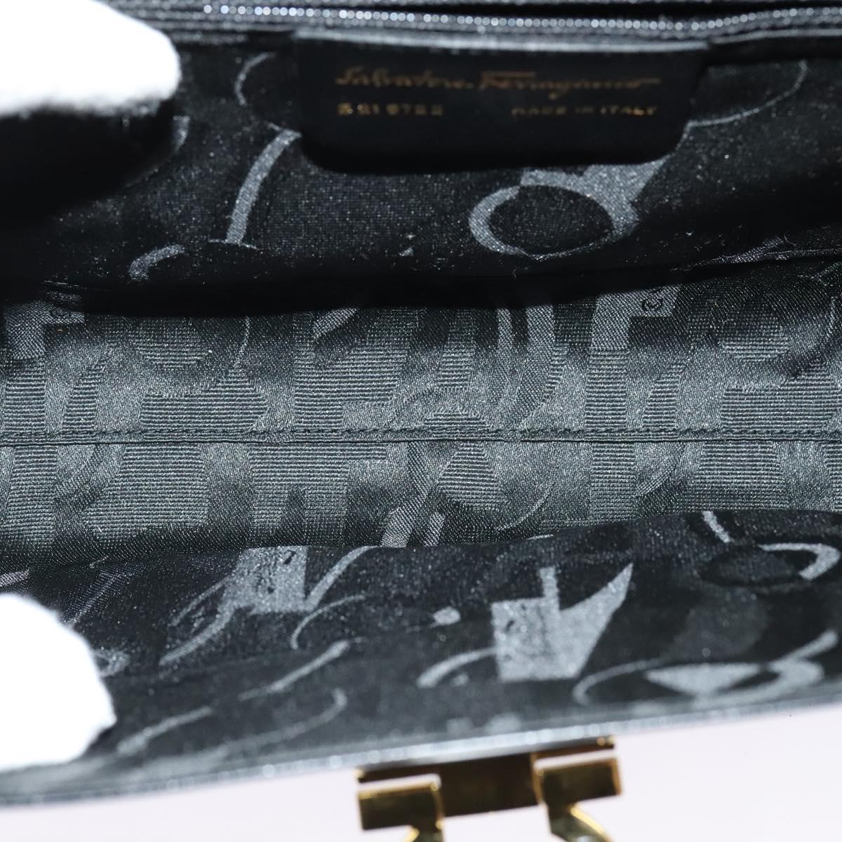 Salvatore Ferragamo Gancini Shoulder Bag Leather Black Gold Auth 142187