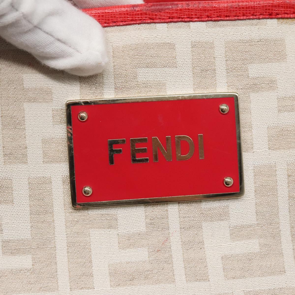 FENDI Zucca Canvas Tote Bag PVC White Gold Auth 142189