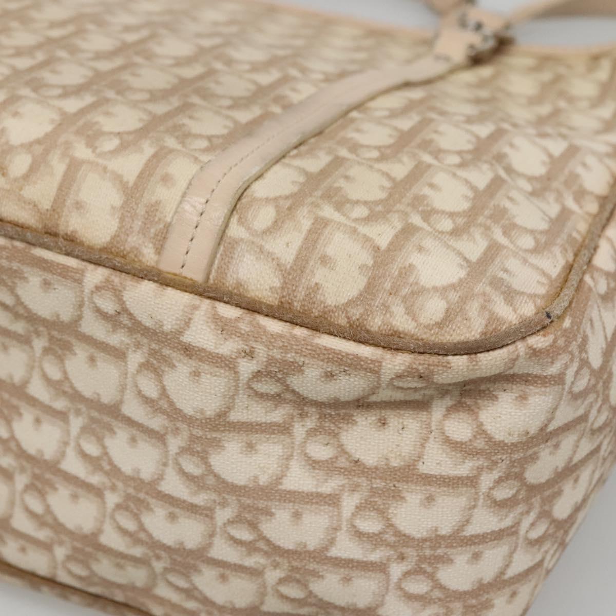 Christian Dior Trotter Canvas Romantic Tote Bag PVC Beige Silver Auth 142190