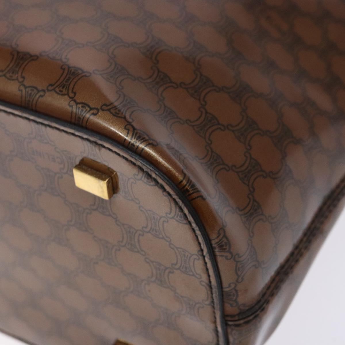 CELINE Macadam Canvas Hand Bag Enamel Brown Gold Auth 142207
