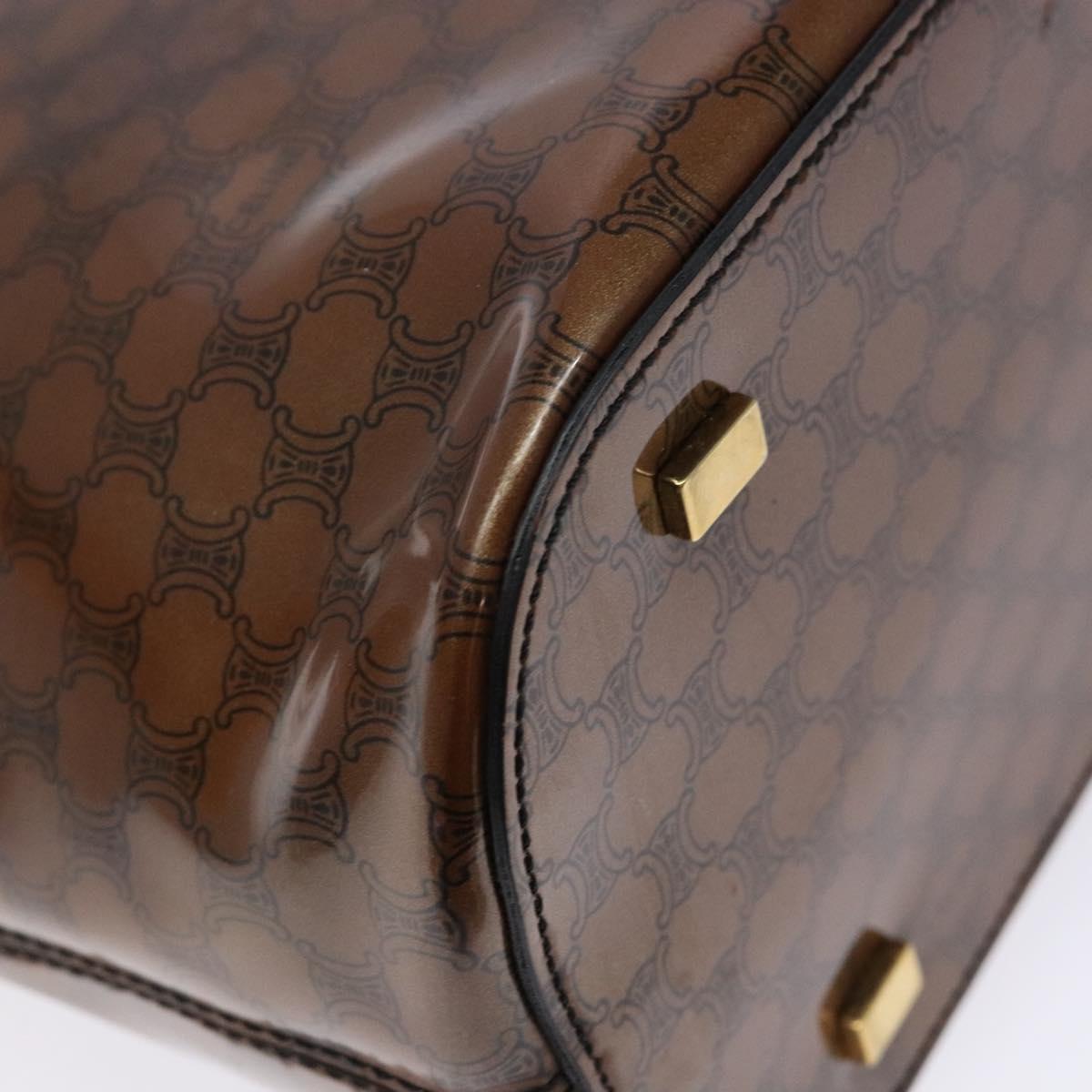 CELINE Macadam Canvas Hand Bag Enamel Brown Gold Auth 142207