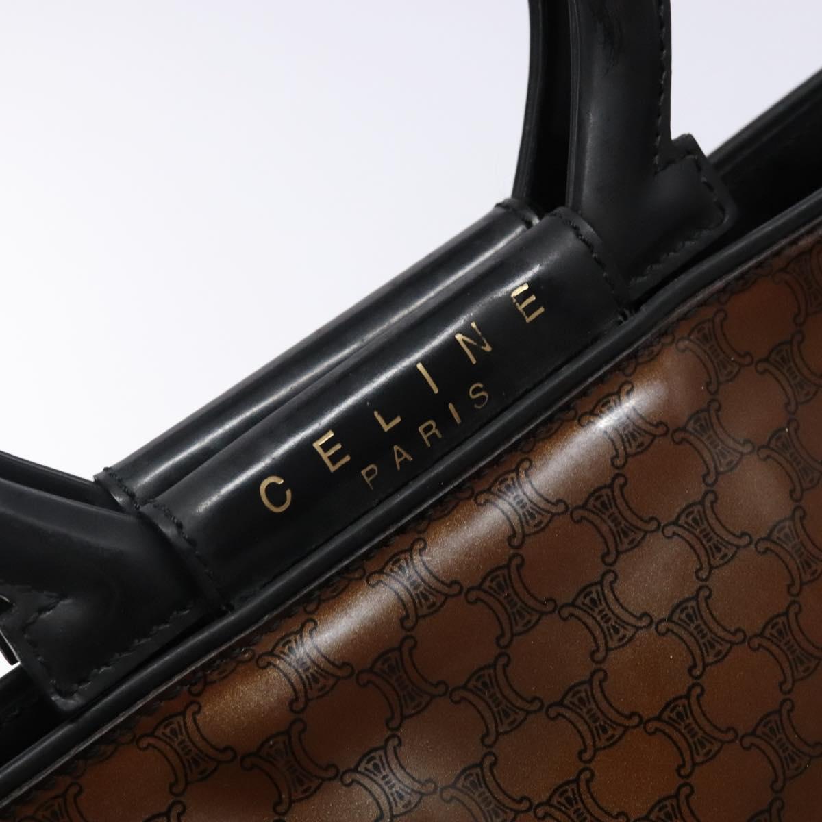 CELINE Macadam Canvas Hand Bag Enamel Brown Gold Auth 142207