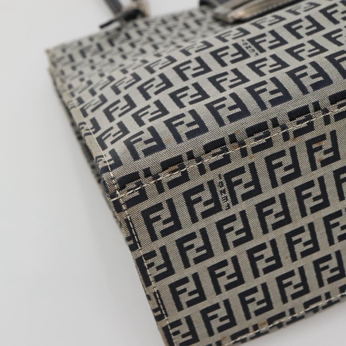 FENDI Zucchino Canvas Tote Bag Navy Silver Auth 142208