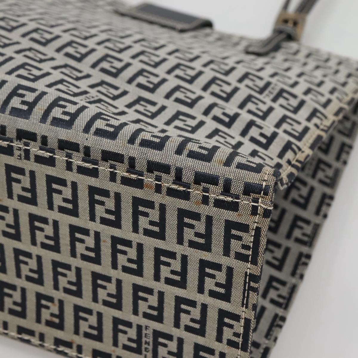FENDI Zucchino Canvas Tote Bag Navy Silver Auth 142208