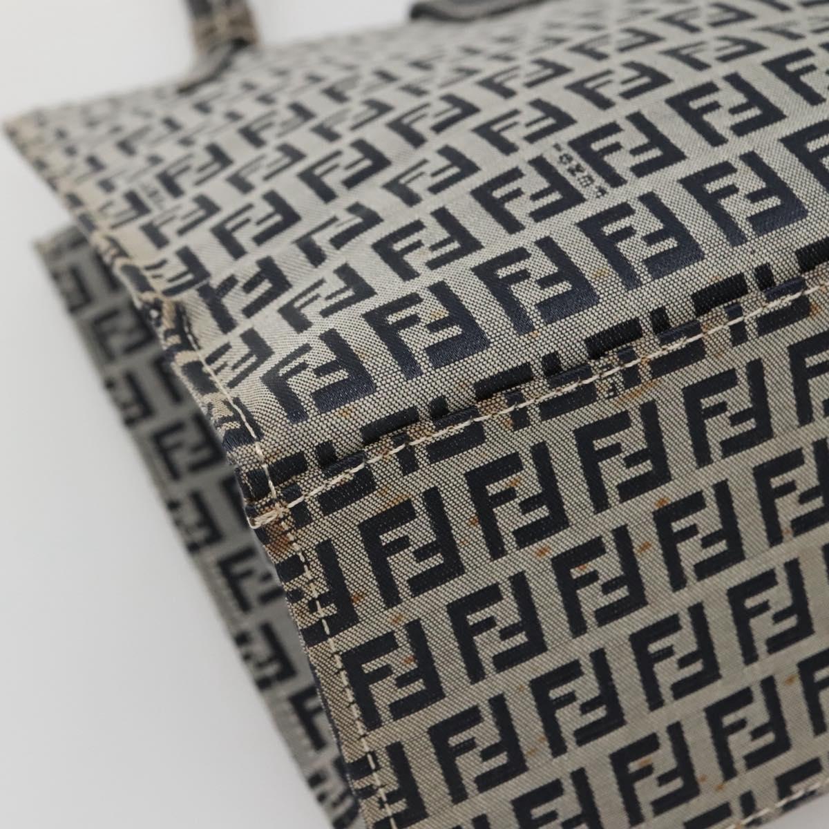 FENDI Zucchino Canvas Tote Bag Navy Silver Auth 142208