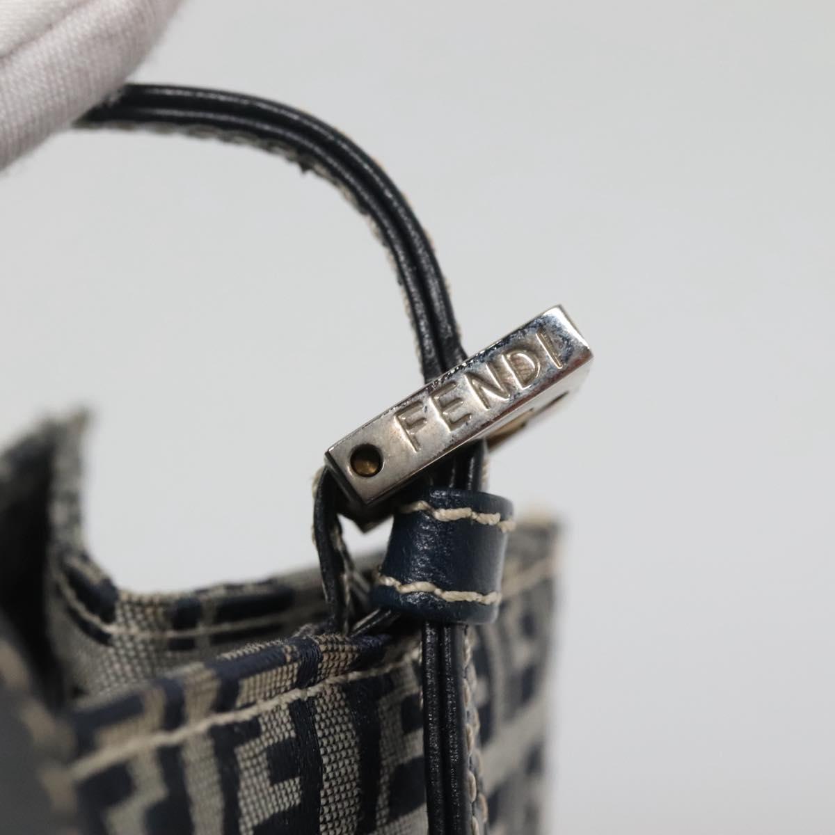 FENDI Zucchino Canvas Tote Bag Navy Silver Auth 142208