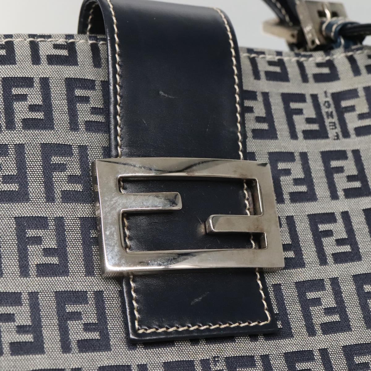 FENDI Zucchino Canvas Tote Bag Navy Silver Auth 142208