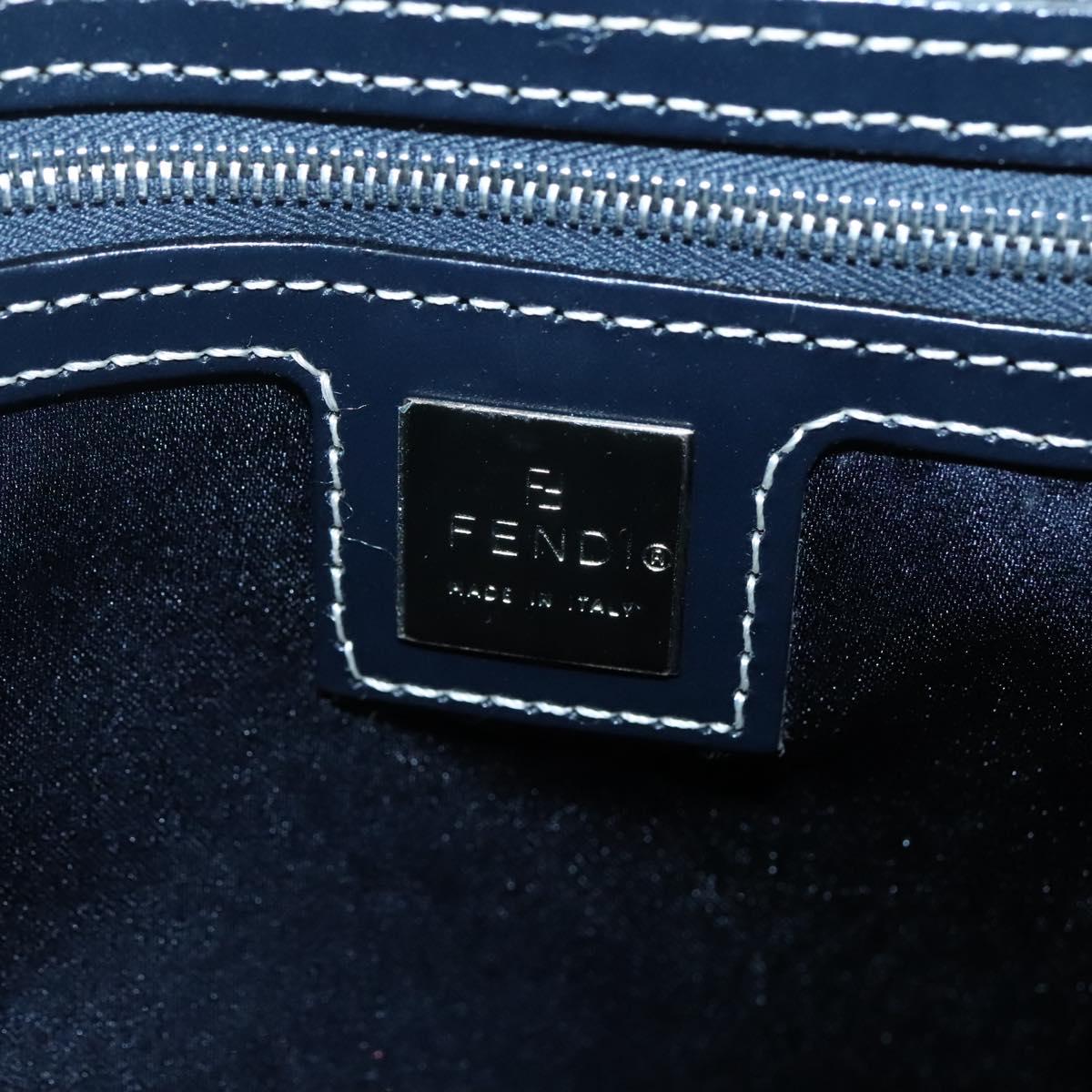 FENDI Zucchino Canvas Tote Bag Navy Silver Auth 142208