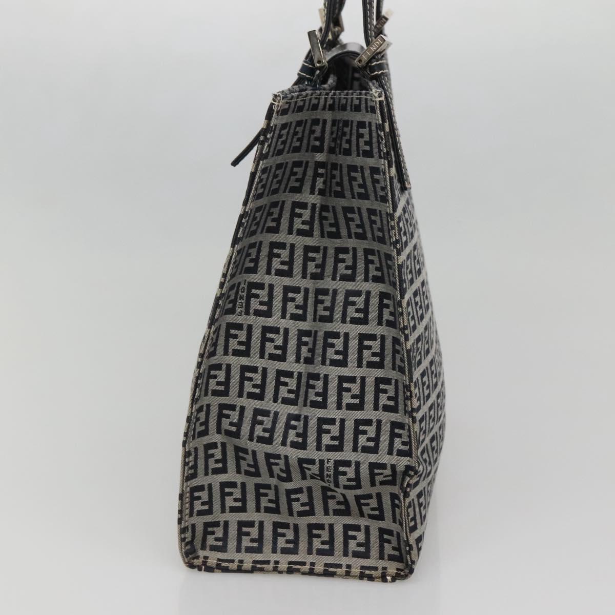 FENDI Zucchino Canvas Tote Bag Navy Silver Auth 142208