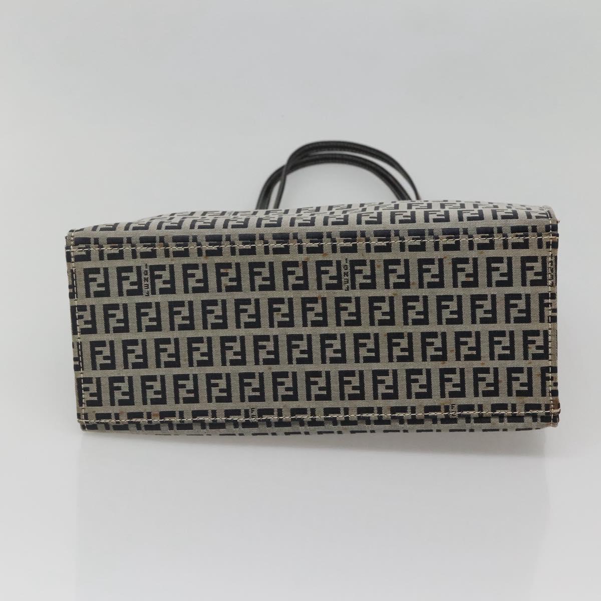 FENDI Zucchino Canvas Tote Bag Navy Silver Auth 142208