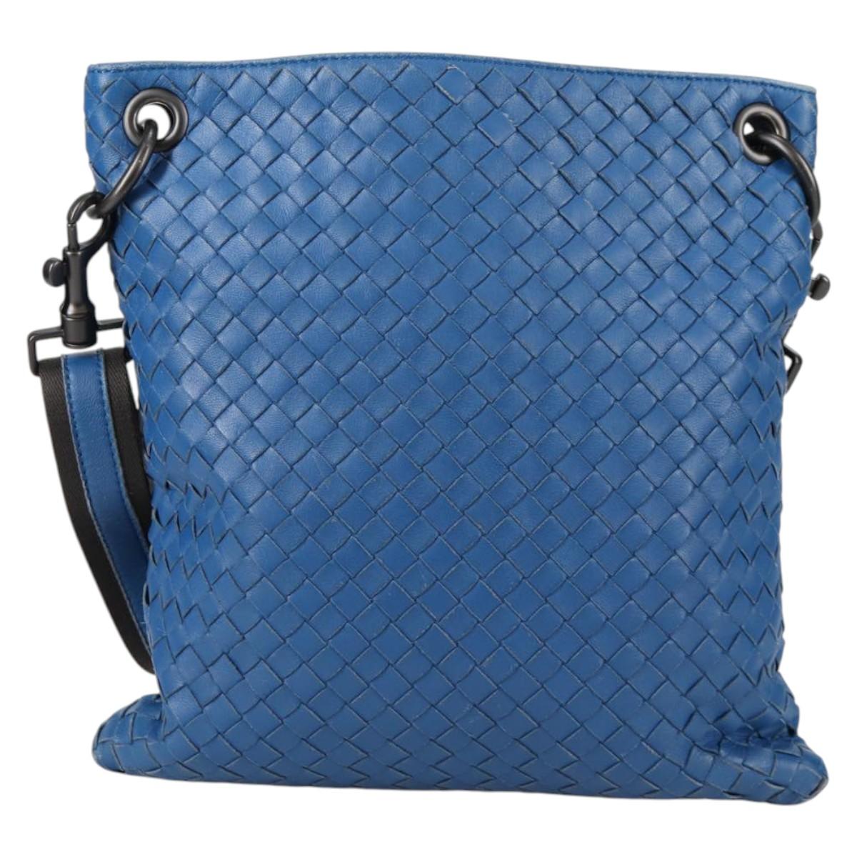 BOTTEGA VENETA INTRECCIATO Shoulder Bag Leather Blue Auth 142212V