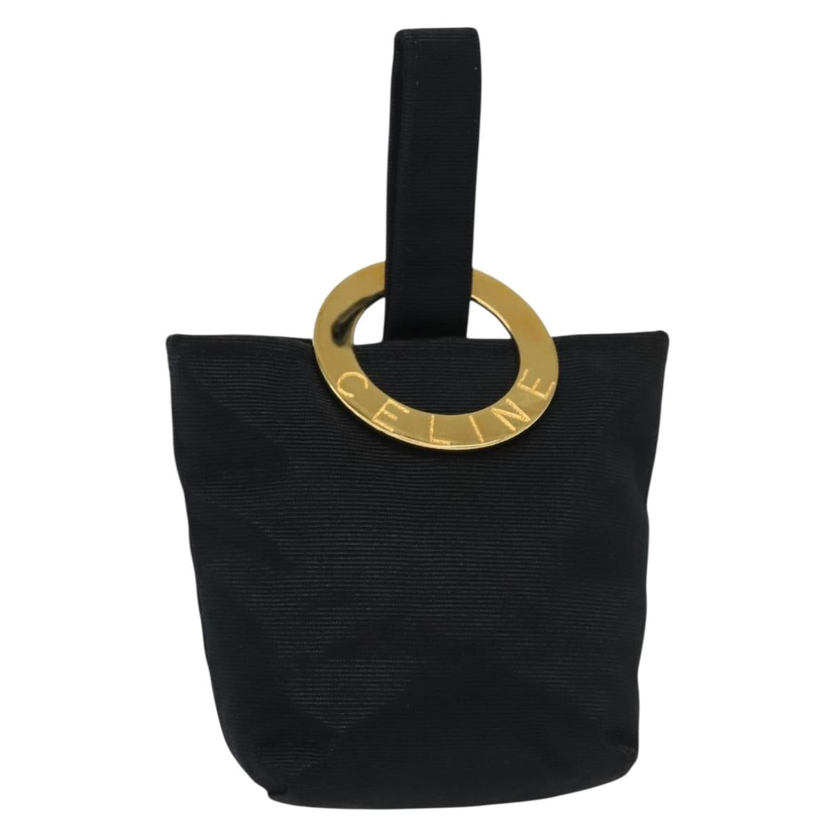CELINE Pouch Canvas Black Gold Auth 142239