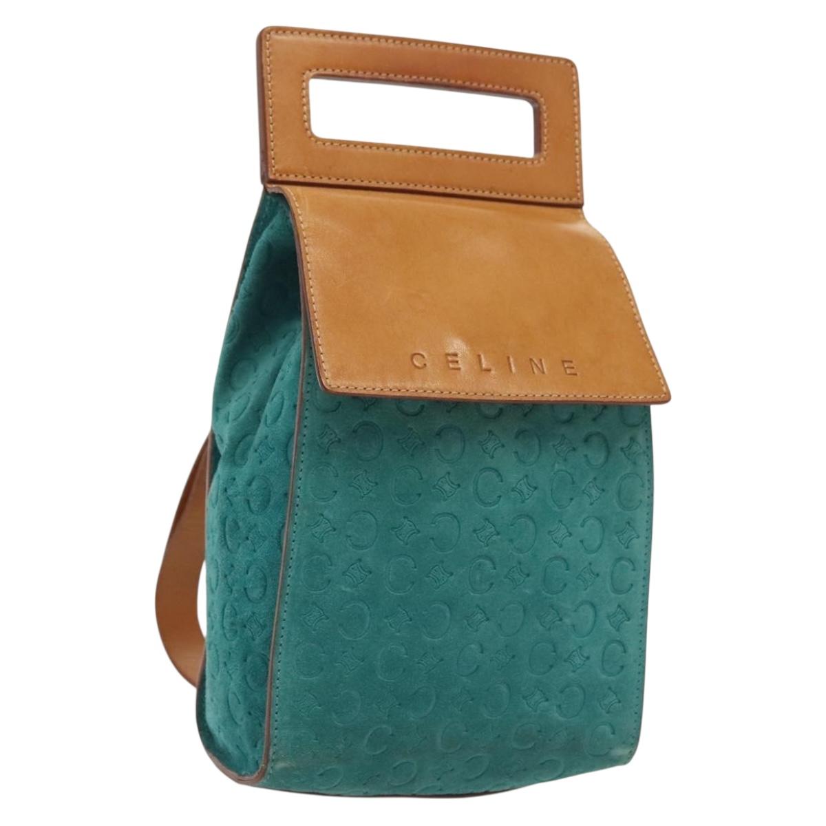 CELINE C Macadam Canvas Shoulder Bag Suede Turquoise Blue Silver Auth 142240