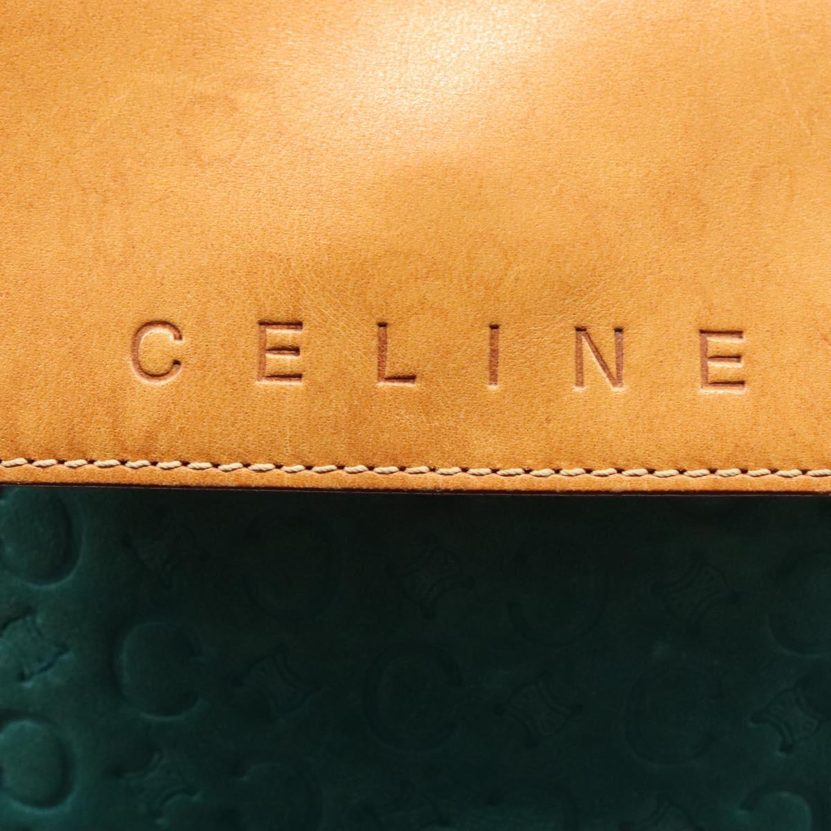 CELINE C Macadam Canvas Shoulder Bag Suede Turquoise Blue Silver Auth 142240