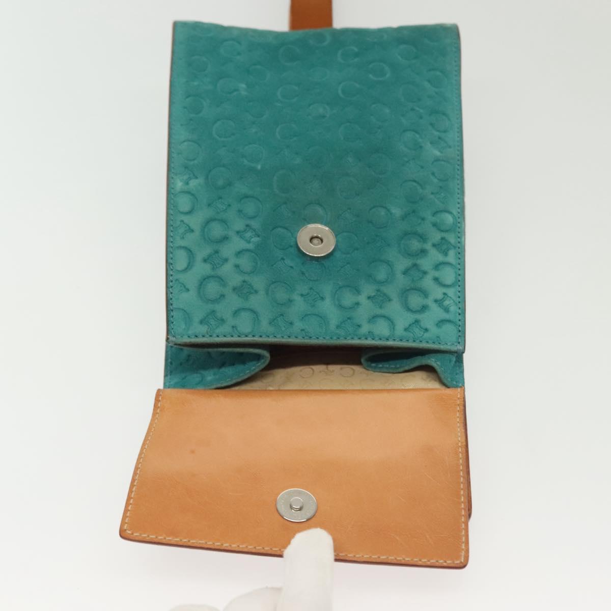 CELINE C Macadam Canvas Shoulder Bag Suede Turquoise Blue Silver Auth 142240