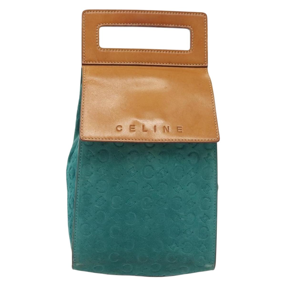 CELINE C Macadam Canvas Shoulder Bag Suede Turquoise Blue Silver Auth 142240