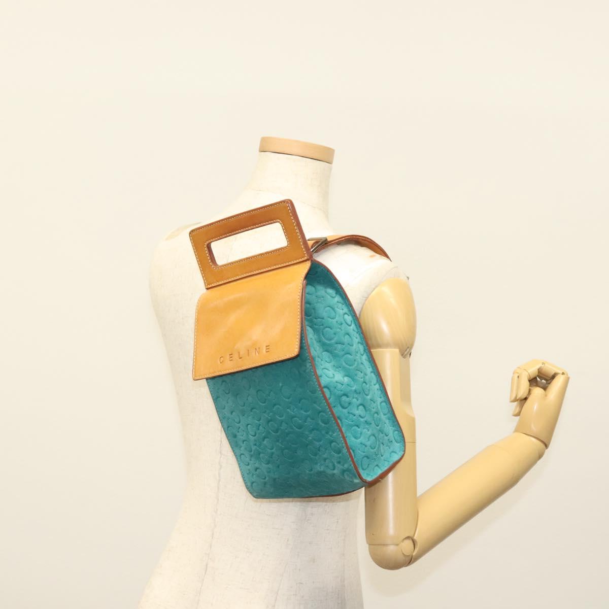 CELINE C Macadam Canvas Shoulder Bag Suede Turquoise Blue Silver Auth 142240