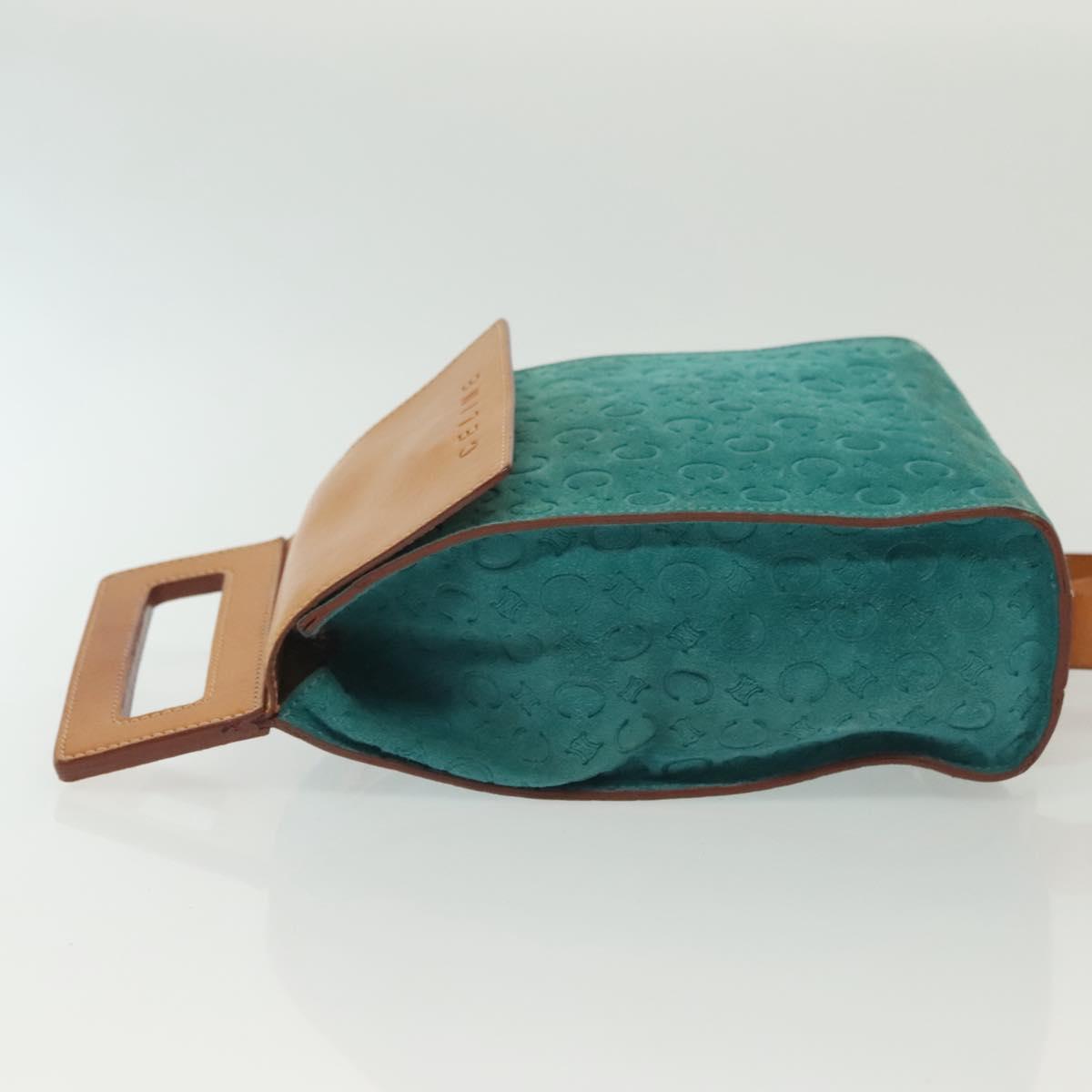 CELINE C Macadam Canvas Shoulder Bag Suede Turquoise Blue Silver Auth 142240