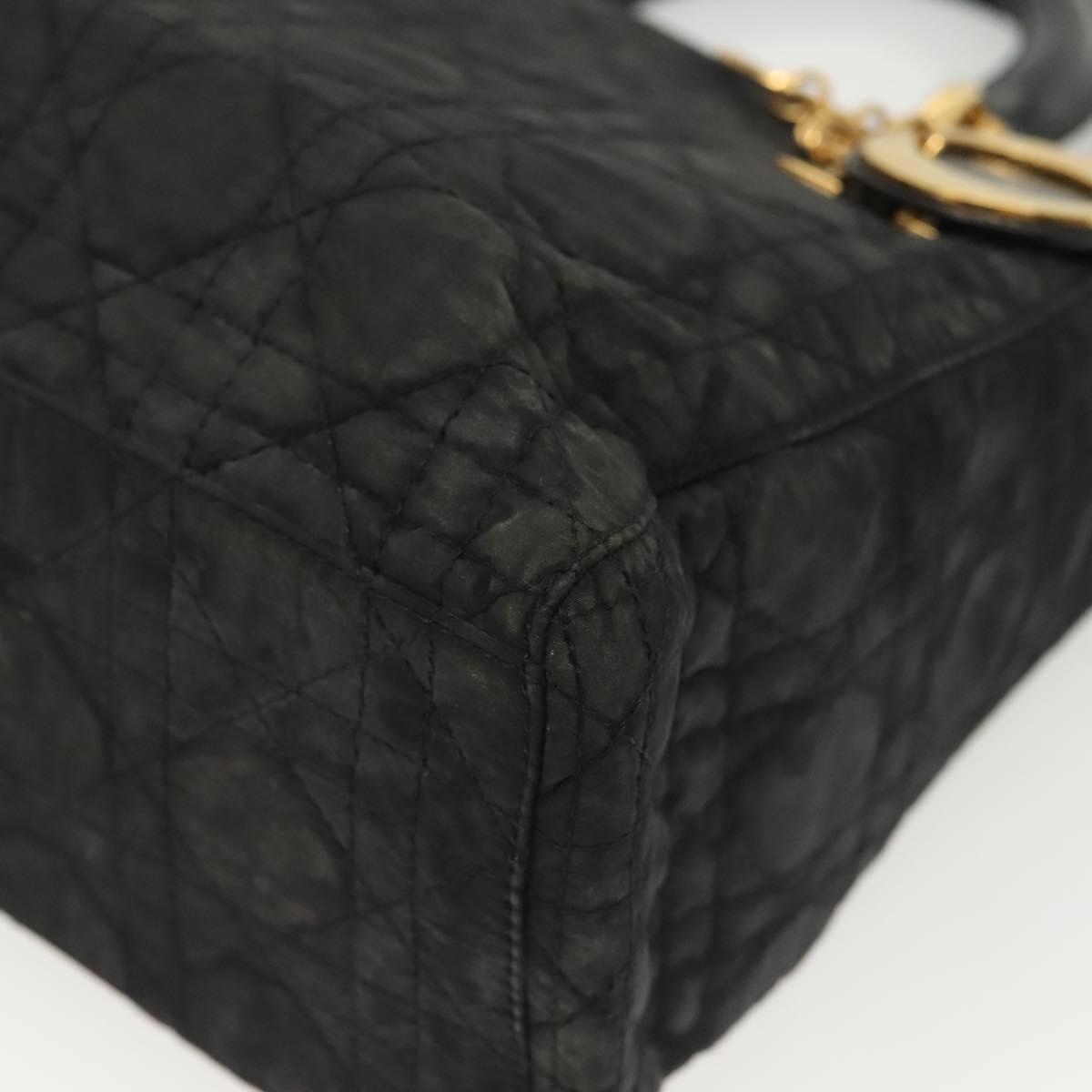Christian Dior Canage Hand Bag Nylon Black Gold Auth 142241
