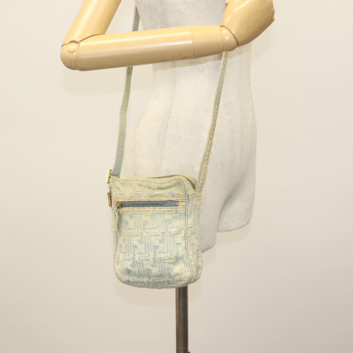 FENDI Shoulder Bag Denim Light Blue Gold Auth 142242