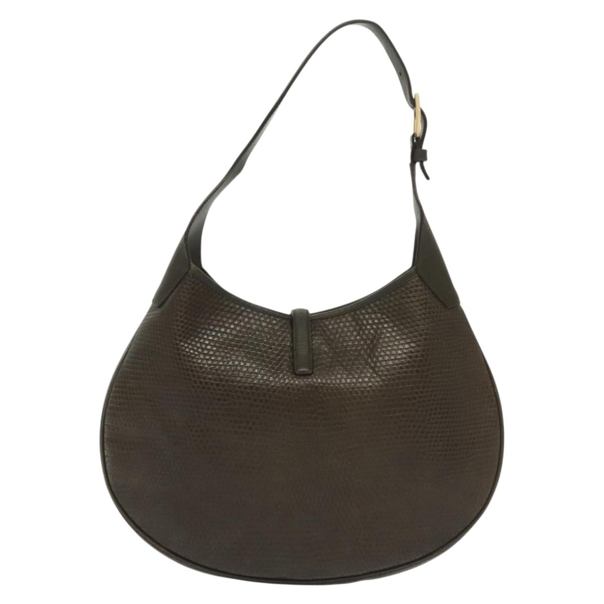 Salvatore Ferragamo Gancini Shoulder Bag Leather Brown Gold Auth 142243