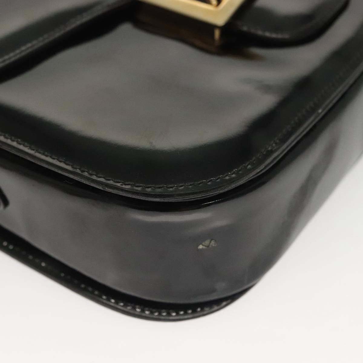 CELINE Horse Carriage Shoulder Bag Patent leather Black Gold Auth 142247