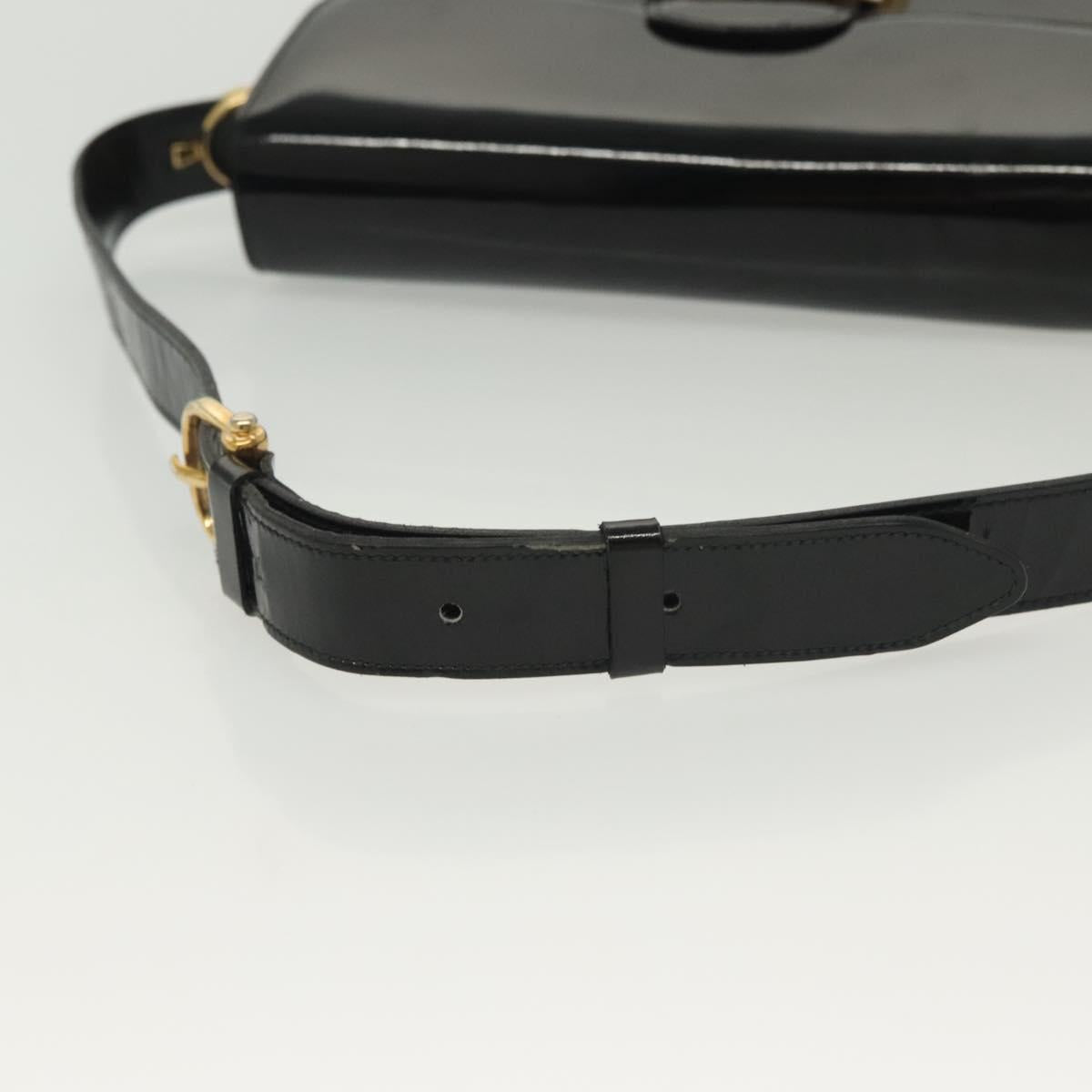 CELINE Horse Carriage Shoulder Bag Patent leather Black Gold Auth 142247