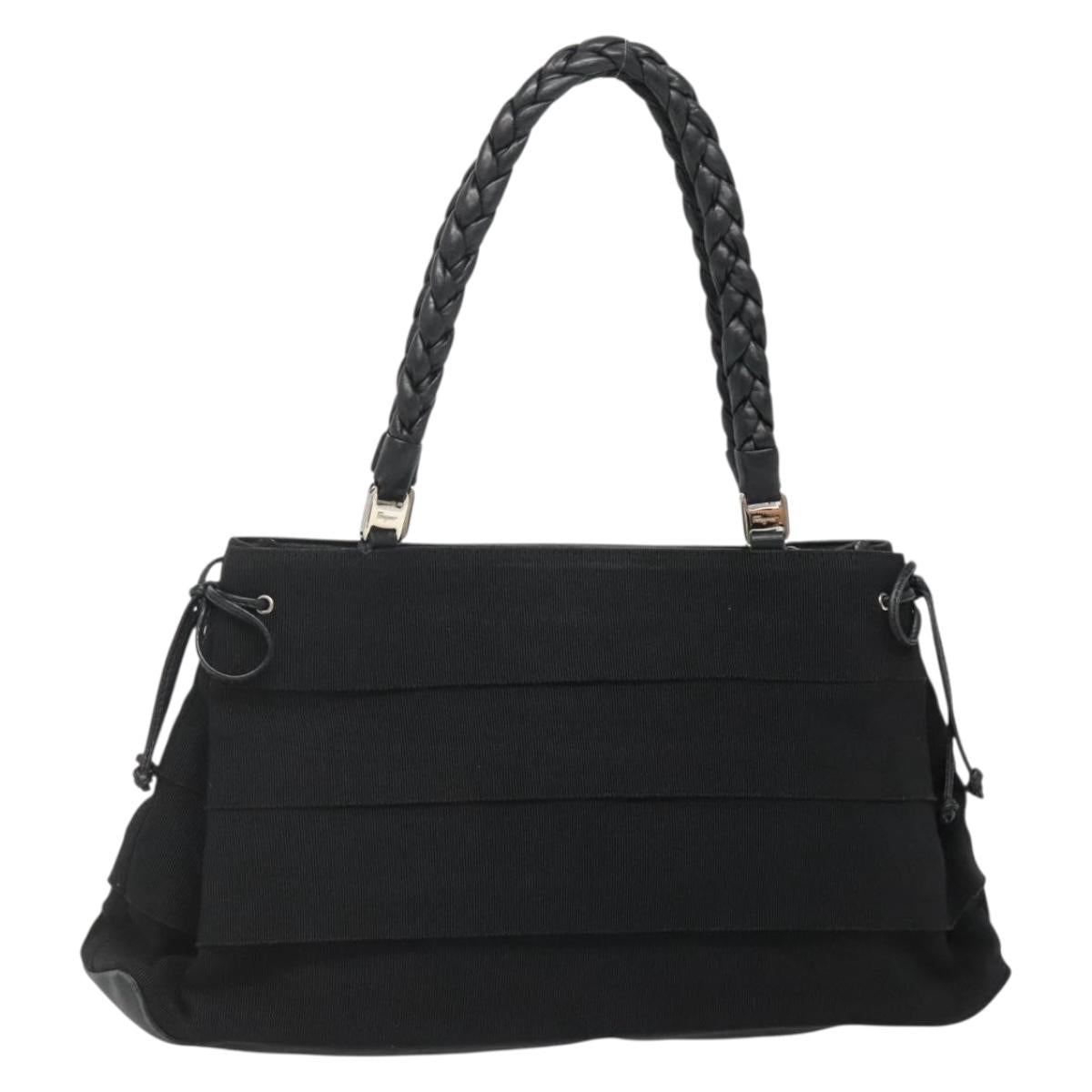 Salvatore Ferragamo Vala Hand Bag Canvas Black Silver Auth 142249
