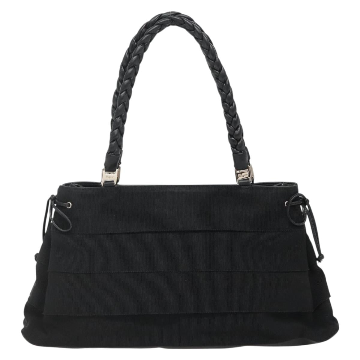Salvatore Ferragamo Vala Hand Bag Canvas Black Silver Auth 142249