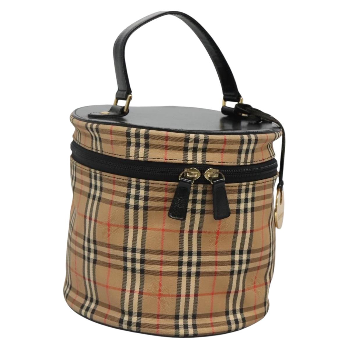 Burberrys Nova Check Vanity bag Hand Bag Canvas Beige Gold Auth 142251