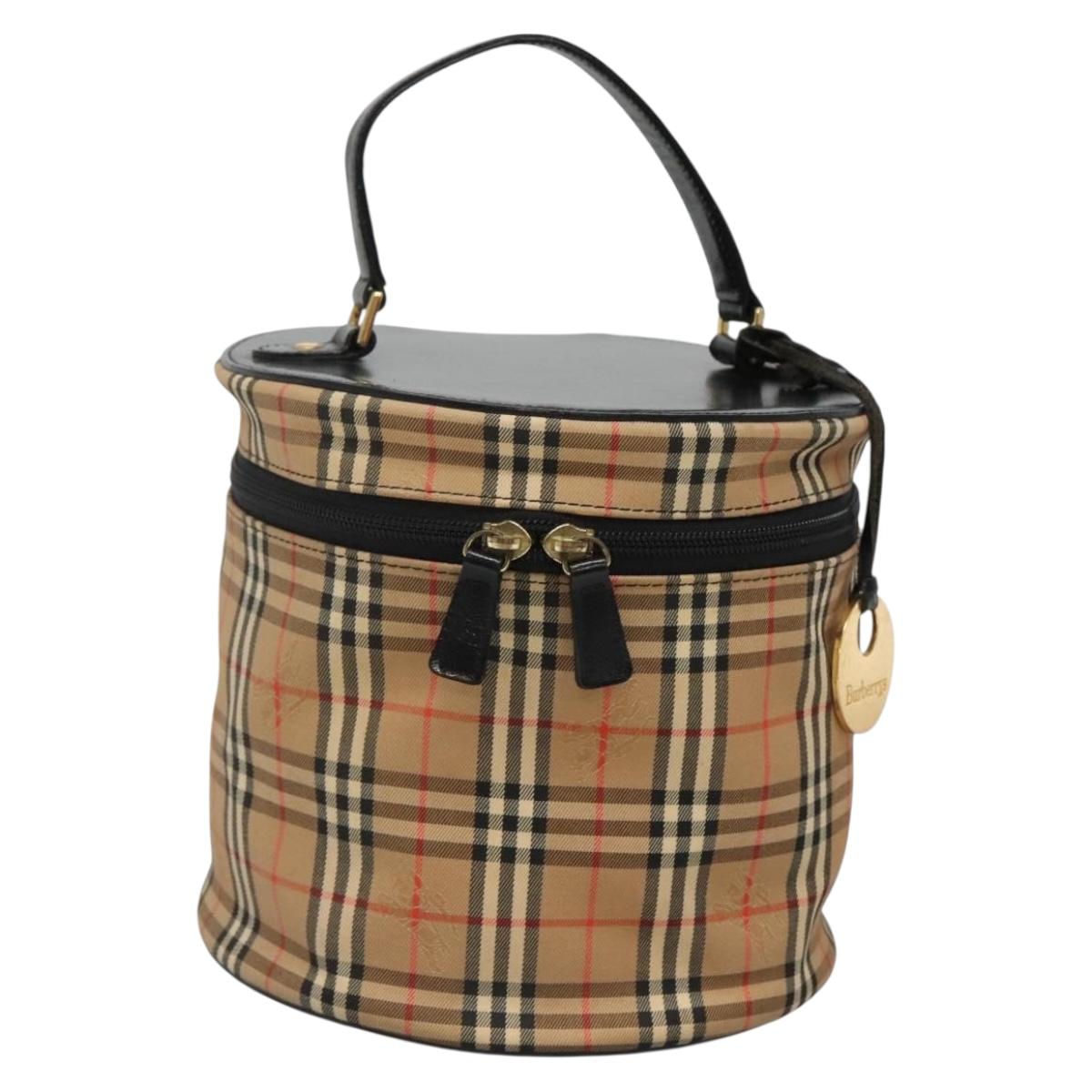 Burberrys Nova Check Vanity bag Hand Bag Canvas Beige Gold Auth 142251