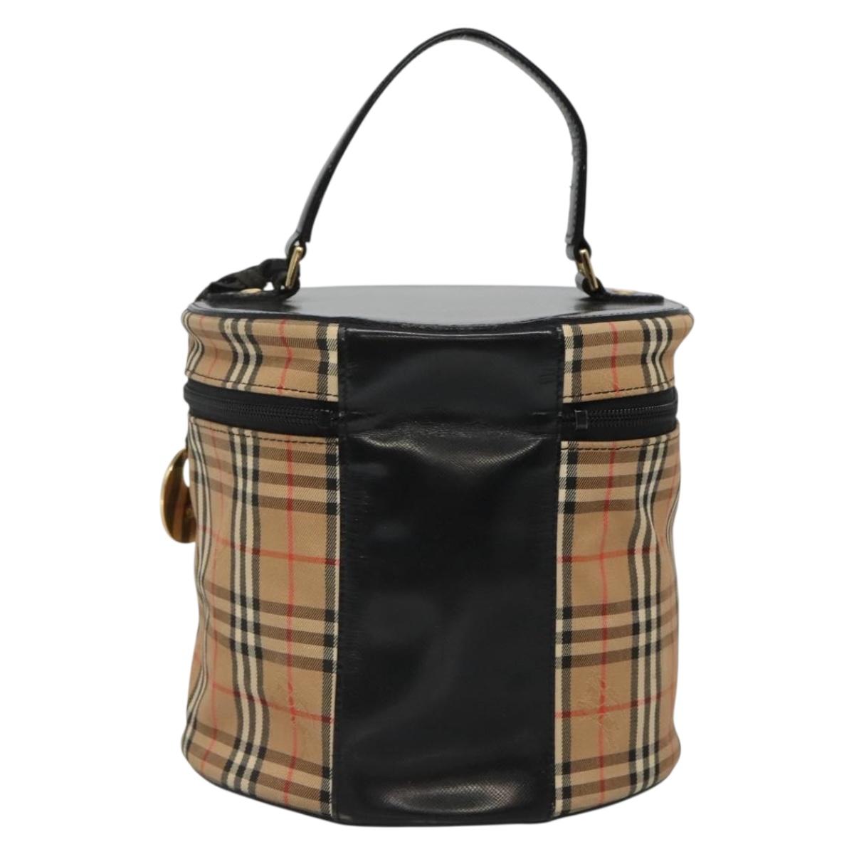 Burberrys Nova Check Vanity bag Hand Bag Canvas Beige Gold Auth 142251