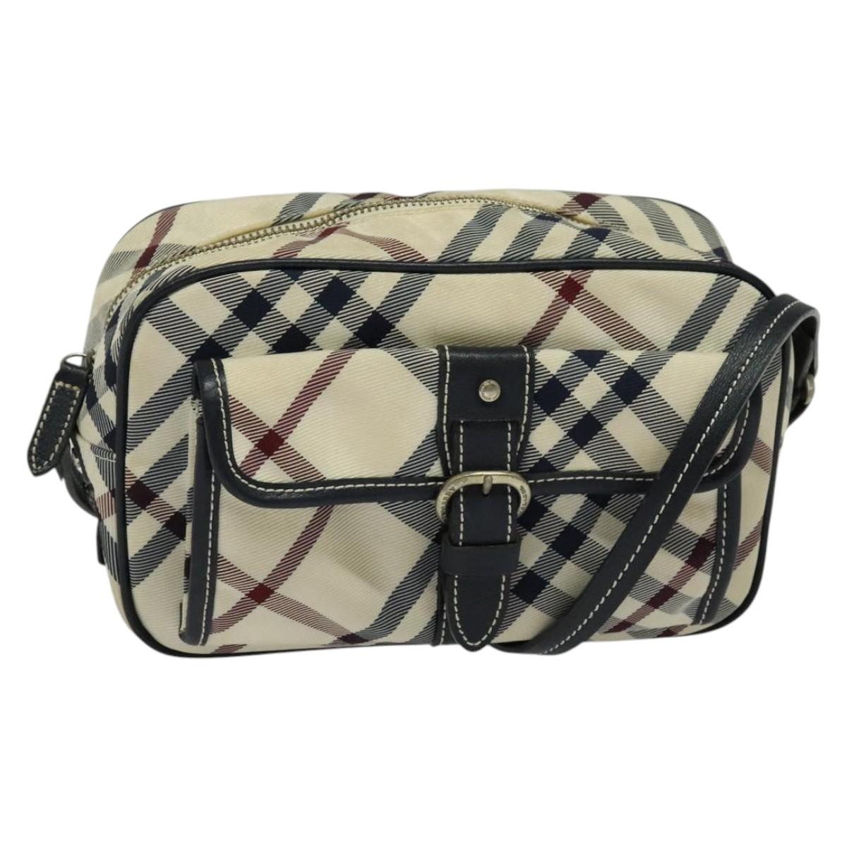 BURBERRY Nova Check Blue Label Shoulder Bag Canvas Beige Silver Auth 142252