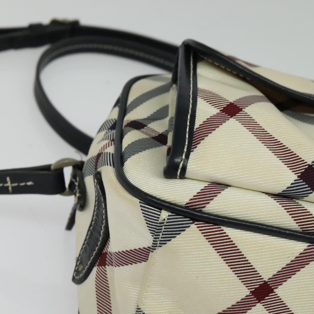 BURBERRY Nova Check Blue Label Shoulder Bag Canvas Beige Silver Auth 142252